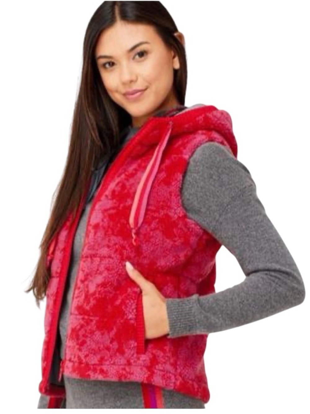 Krimson Klover Bella Hoodie Vest Hot Pink Bloom Fleece SKI Medium NEW NWT